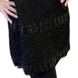 Vintage 60s Dress Tunic Voguemont Black Wool Beaded Drop waist sleeveless S/M